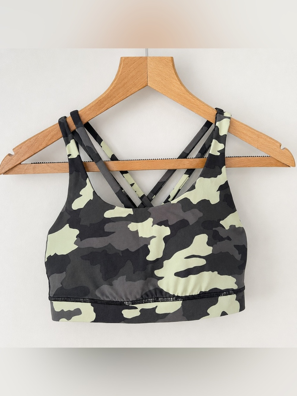 lululemon athletica Camo Strappy Sports Bra in Black & Light Green